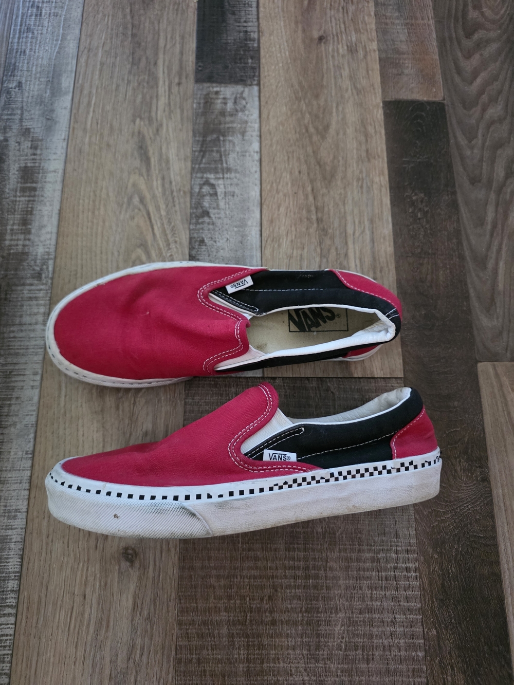 Vans Red & Black Checker Slip-On Sneakers
